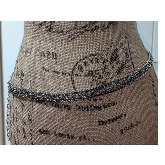 Vintage Heavy Silver Tone Three Strand Chain 32"-37" Belt - Picture 1 of 5